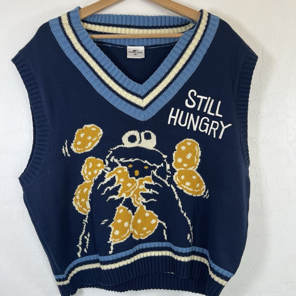 UNIVERSAL STUDIOS JAPAN Vest Cookie Monster "Still‎ Hungry" Rare Sesame Street